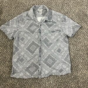 Hiroshi Kato waffle double gauze grey bandana shirt large